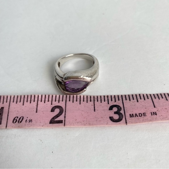 Vintage Cocktail Ring Amethyst Sterling Silver Bypass Band Purple Gemstone 7.75 - Picture 10 of 11